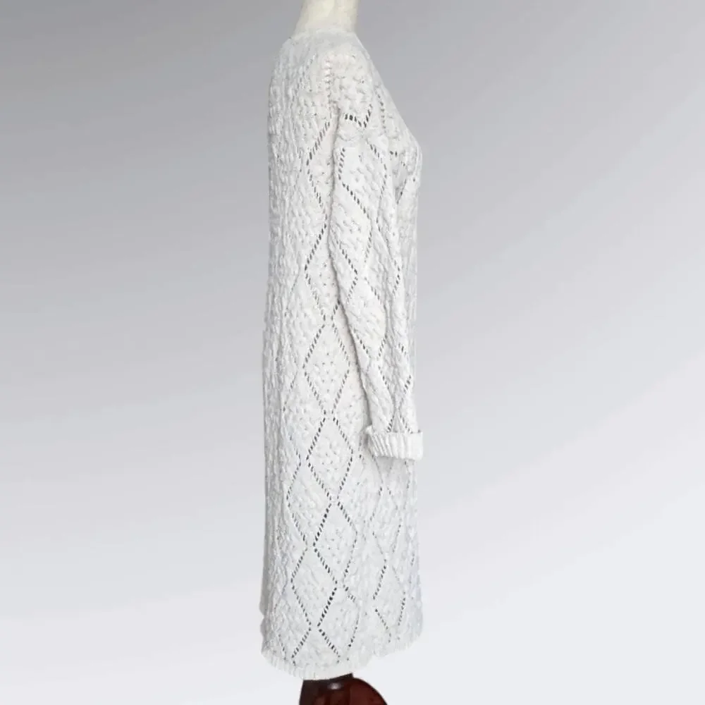 Moon & Madison Boho Chenille Open Knit Long Cardigan Cream, Women’s XS - Picture 2 of 10